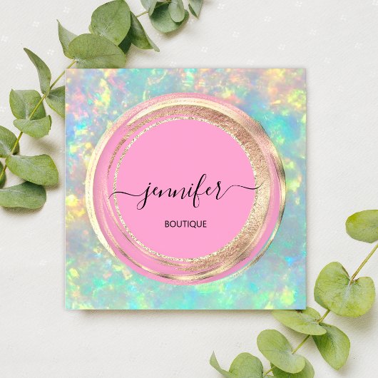 QRコードロゴグリッター金ゴールドドリップホログラフィピンク スクエア名刺