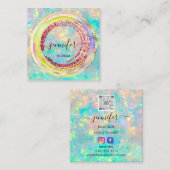 QRコードロゴグリッター金ゴールドドリップホログラフカラフル スクエア名刺 (正面/裏面)