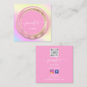 QRコードロゴグリッター金ゴールドドリップホログラフパステル スクエア名刺 (正面/裏面)