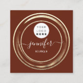 QRコードロゴグリッター金ゴールドバーガンディーフレームモダン スクエア名刺 (正面)