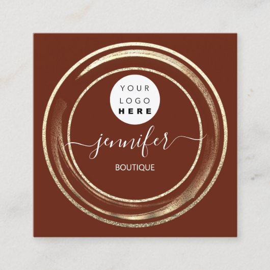 QRコードロゴグリッター金ゴールドバーガンディーフレームモダン スクエア名刺 (正面)