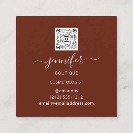 QRコードロゴグリッター金ゴールドバーガンディーフレームモダン スクエア名刺 (裏面)