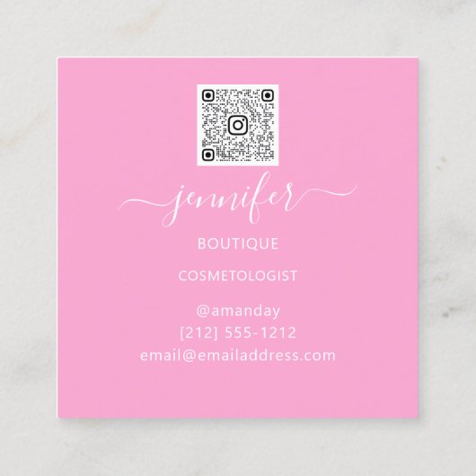 QRコードロゴグリッター金ゴールドフレームホログラフピンク スクエア名刺 (裏面)
