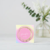 QRコードロゴグリッター金ゴールドフレームホログラフピンク スクエア名刺 (スタンド正面)