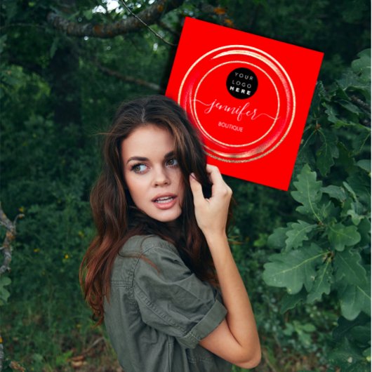 QRコードロゴグリッター金ゴールドレッドショップブティック スクエア名刺