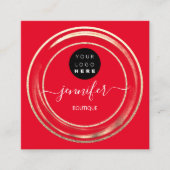 QRコードロゴグリッター金ゴールドレッドショップブティック スクエア名刺 (正面)