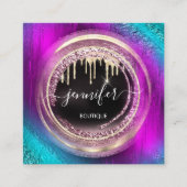 QRコードロゴショップグリッターピンクローズドリップスサークル スクエア名刺 (正面)