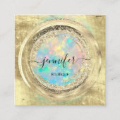 QRコードロゴショップグリッター金ゴールドドリップホログラフィック スクエア名刺 (正面)