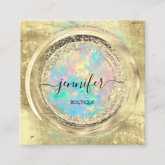 QRコードロゴショップグリッター金ゴールドドリップホログラフィック スクエア名刺 (正面)