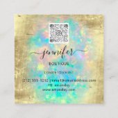 QRコードロゴショップグリッター金ゴールドドリップホログラフィック スクエア名刺 (裏面)