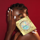 QRコードロゴショップグリッター金ゴールドドリップホログラフィック スクエア名刺