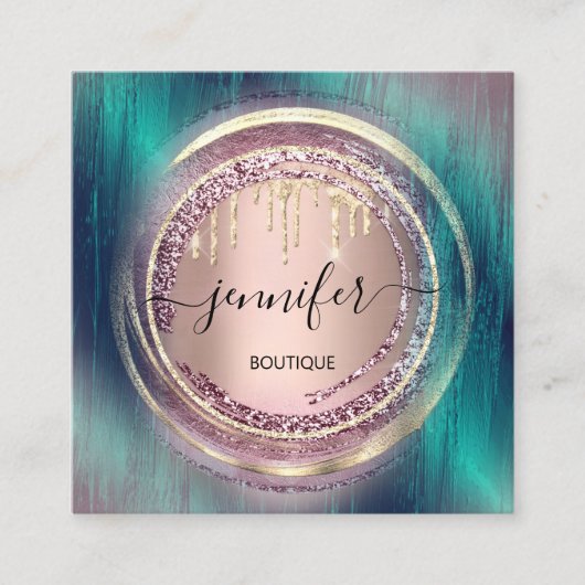 QRコードロゴショップグリーンバラ金ゴールドドリップサークル スクエア名刺 (正面)