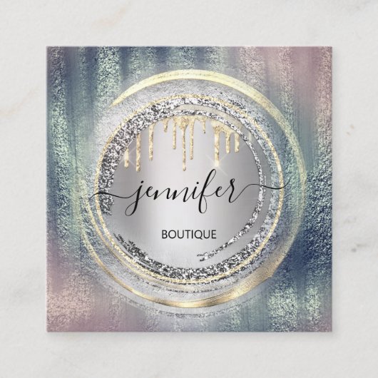 QRコードロゴショップバラシルバー金ゴールドドリップスサークル スクエア名刺 (正面)