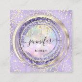 QRコードロゴショップパープル金ゴールドドリップホログラフィック スクエア名刺 (正面)