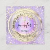 QRコードロゴショップピンクブルー金ゴールド乾燥紙吹雪S スクエア名刺 (正面)