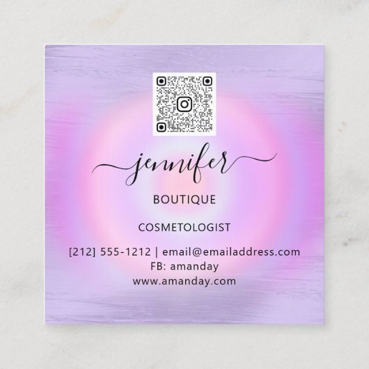 QRコードロゴショップピンクブルー金ゴールド乾燥紙吹雪S スクエア名刺 (裏面)