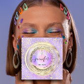 QRコードロゴショップピンクブルー金ゴールド乾燥紙吹雪S スクエア名刺