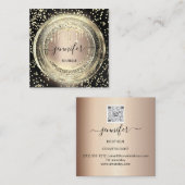 QRコードロゴショップブラックバラ金ゴールド乾燥紙吹雪 スクエア名刺 (正面/裏面)