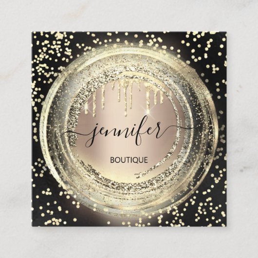 QRコードロゴショップブラックバラ金ゴールド乾燥紙吹雪 スクエア名刺 (正面)