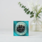 QRコードロゴショップブラック金ゴールドドリップオセアニックティール(緑がかった色) スクエア名刺 (スタンド正面)