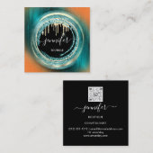 QRコードロゴショップブラック金ゴールドドリップオレンジティール(緑がかった色) スクエア名刺 (正面/裏面)