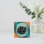 QRコードロゴショップブラック金ゴールドドリップオレンジティール(緑がかった色) スクエア名刺 (スタンド正面)