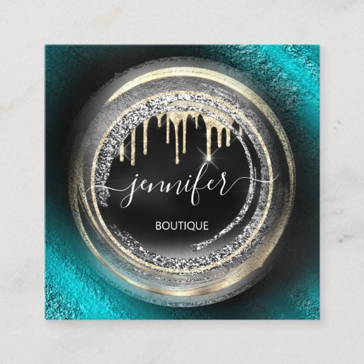 QRコードロゴショップブラック金ゴールドドリップシルバーグレー スクエア名刺 (正面)