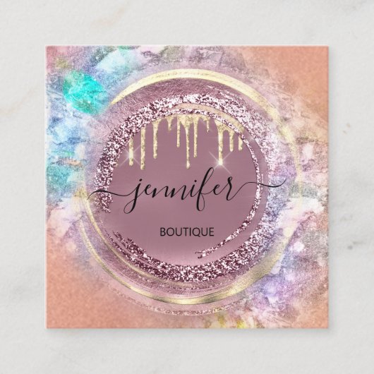 QRコードロゴショップ図形金ゴールドバラの表示 スクエア名刺 (正面)