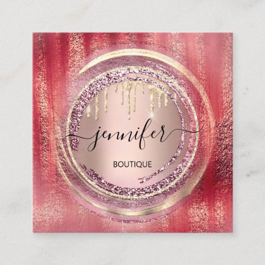 QRコードロゴショップ赤面バラ金ゴールドドリップスサークル スクエア名刺 (正面)