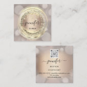 QRコードロゴショップ赤面バラ金ゴールド乾燥抽象芸術 スクエア名刺 (正面/裏面)