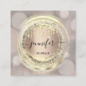 QRコードロゴショップ赤面バラ金ゴールド乾燥抽象芸術 スクエア名刺 (正面)