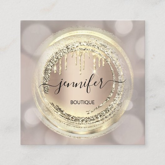 QRコードロゴショップ赤面バラ金ゴールド乾燥抽象芸術 スクエア名刺 (正面)