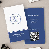 QRコードロゴシンプルブルービジネスカード 名刺