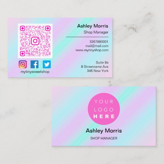 QRコードロゴソーシャルメディアのオンラインショップの挿入 名刺 (正面/裏面)