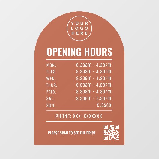 Qrコードロゴテラコッタアーチで時間を開く ウィンドウサイン (シート)