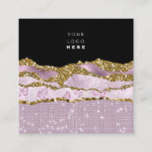 QRコードロゴピンクグリッターバラブラックストローク スクエア名刺 (正面)