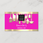 QRコードロゴピンクパーソナルシェフ料理 名刺 (正面)