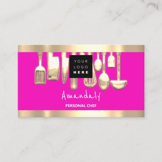 QRコードロゴピンクパーソナルシェフ料理 名刺 (正面)