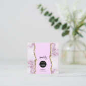 QRコードロゴピンクマーブル金ゴールドグリッター スクエア名刺 (スタンド正面)