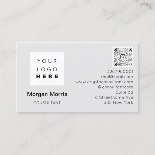 QRコードロゴフォトプロフェッショナル会社グレー 名刺 (裏面)
