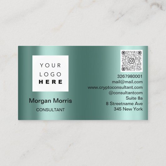 QRコードロゴフォトプロフェッショナル会社ティール(緑がかった色) 名刺 (裏面)