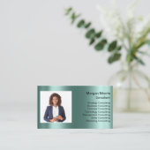 QRコードロゴフォトプロフェッショナル会社ティール(緑がかった色) 名刺 (スタンド正面)