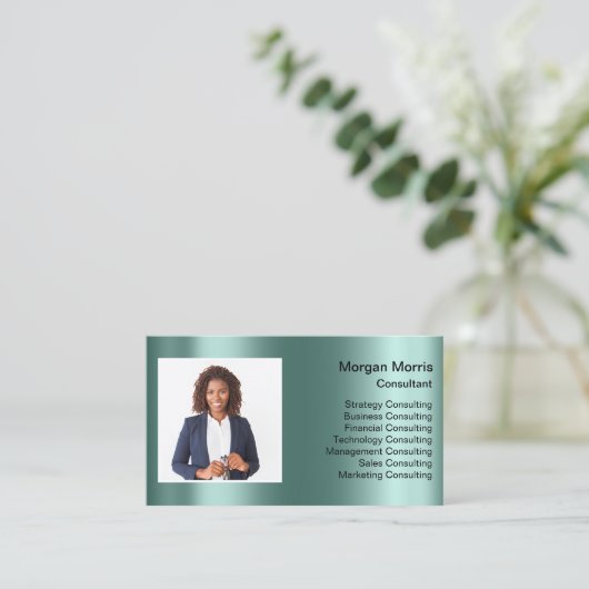 QRコードロゴフォトプロフェッショナル会社ティール(緑がかった色) 名刺 (スタンド正面)