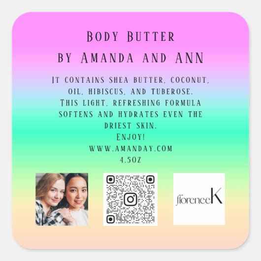 QRコードロゴフォト製品BALM化粧品グラデーション スクエアシール (正面)