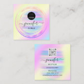 QRコードロゴホログラフィックピンク金ゴールド グラデーション スクエア名刺 (正面/裏面)