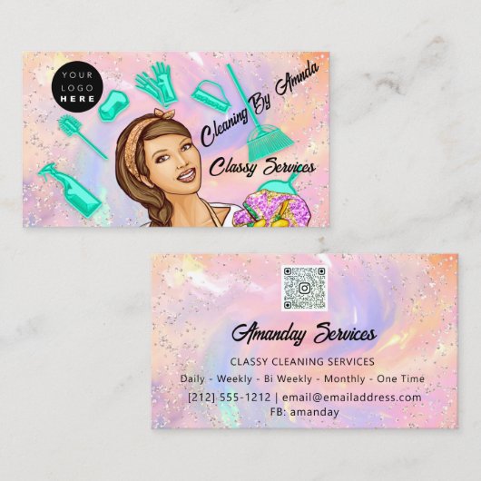 QRコードロゴホームメイドクリーニングサービスオフィス 名刺 (正面/裏面)