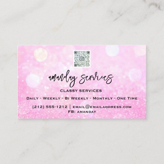 QRコードロゴメイクアップアーティストショップピンクグリッター 名刺 (裏面)