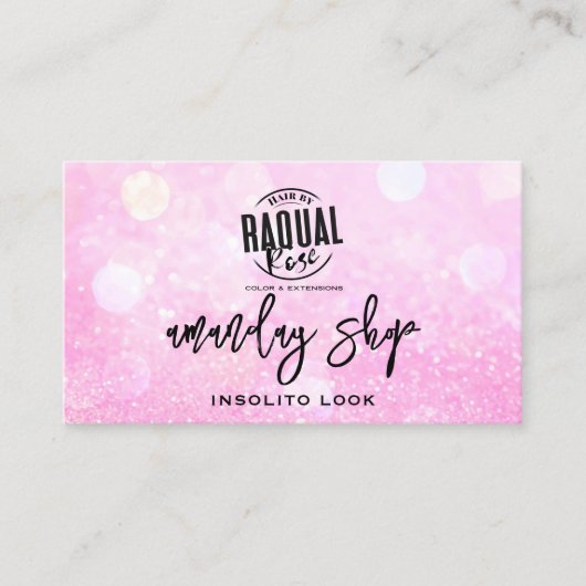QRコードロゴメイクアップアーティストショップピンクグリッター 名刺 (正面)