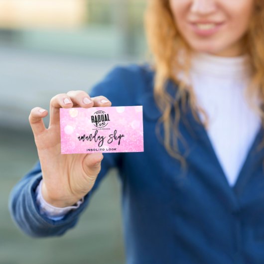 QRコードロゴメイクアップアーティストショップピンクグリッター 名刺