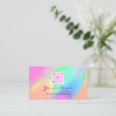 QRコードロゴメイクアップアーティストヘア爪、 ネイルピンク 名刺 (スタンド正面)